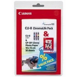 CLI-8 Multipack c/m/y (3x Tinte + 50 Bl. 10x15 Fotop.)